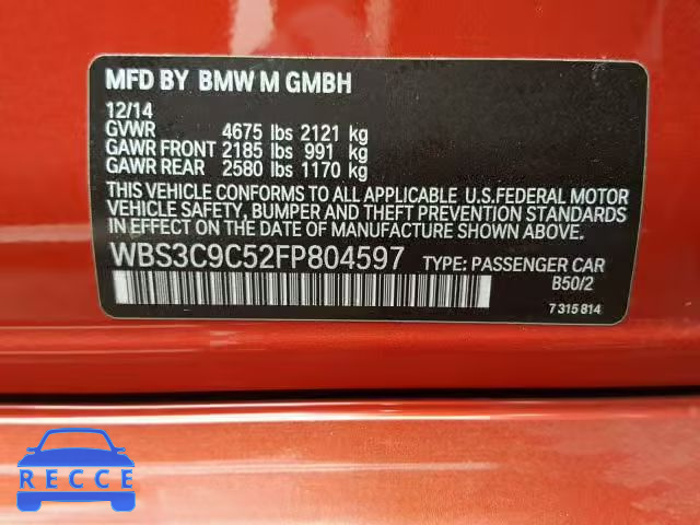 2015 BMW M3 WBS3C9C52FP804597 image 9