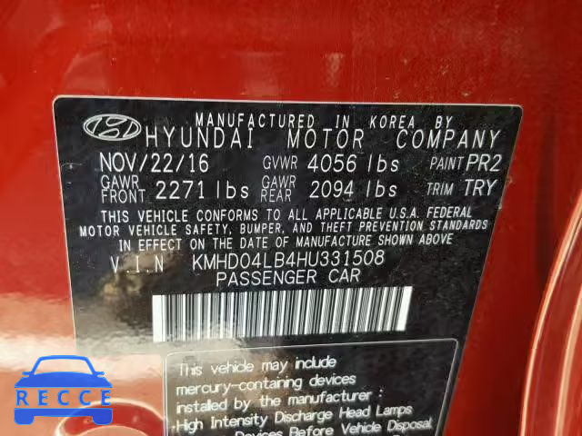 2017 HYUNDAI ELANTRA SP KMHD04LB4HU331508 зображення 9