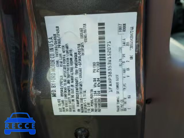 2003 FORD FOCUS ZTS 1FAHP38353W152071 image 9