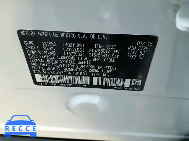 2016 HONDA HR-V EXL 3CZRU5H77GM700691 image 9