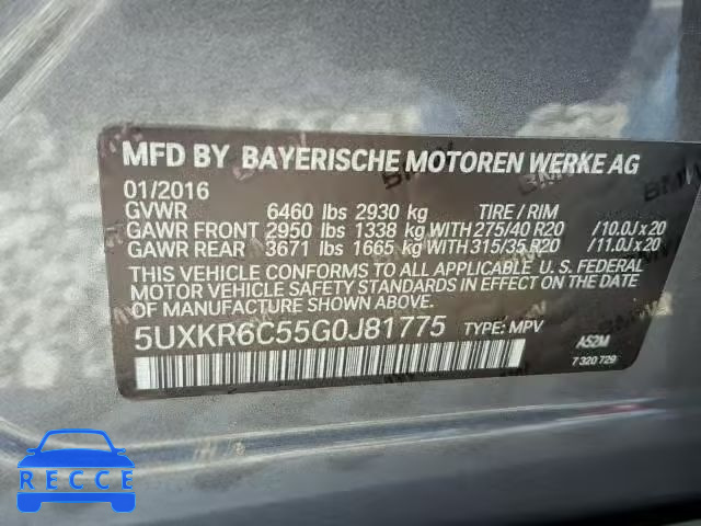 2016 BMW X5 XDRIVE5 5UXKR6C55G0J81775 image 9
