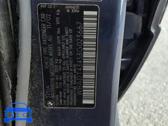 2003 BMW 525 I AUTO WBADT43453G023667 image 9