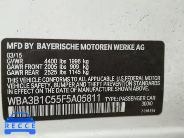 2015 BMW 320 I WBA3B1C55F5A05811 зображення 9