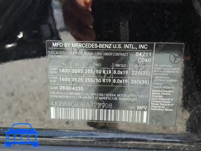 2011 MERCEDES-BENZ ML 350 4MA 4JGBB8GB3BA723908 image 9