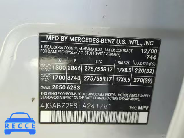 2001 MERCEDES-BENZ ML 430 4JGAB72E81A241781 Bild 9