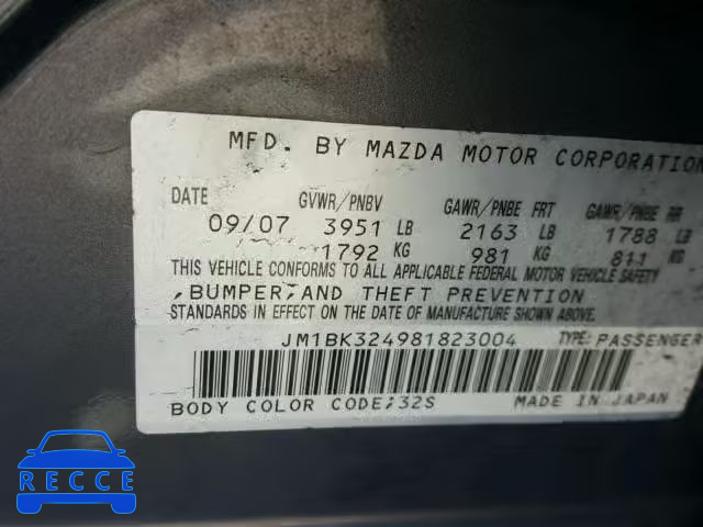 2008 MAZDA 3 S JM1BK324981823004 image 9