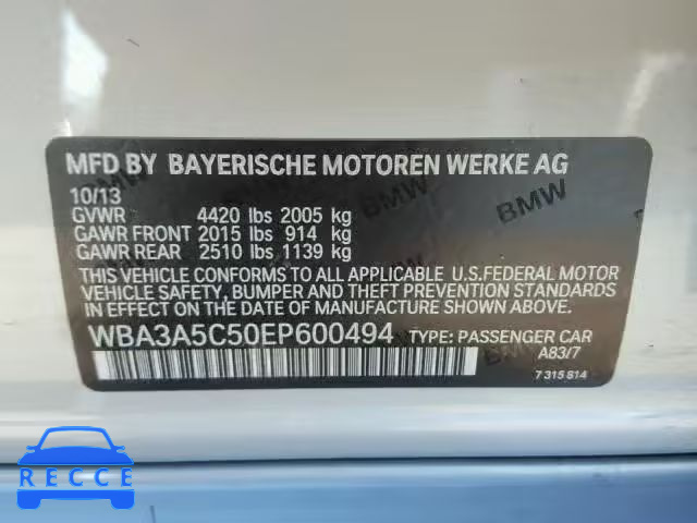 2014 BMW 328 I WBA3A5C50EP600494 зображення 9