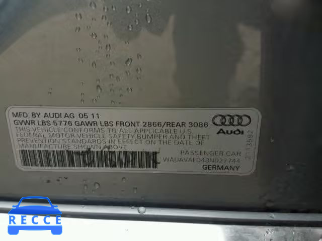 2011 AUDI A8 QUATTRO WAUAVAFD4BN027744 image 9