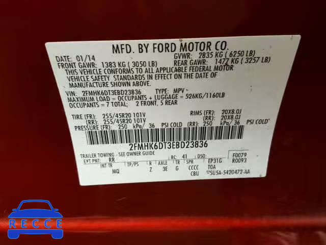 2014 FORD FLEX LIMIT 2FMHK6DT3EBD23836 зображення 9