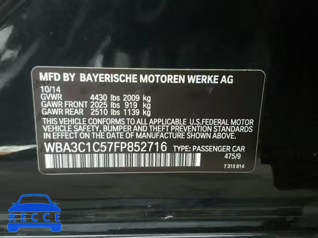 2015 BMW 328 I SULE WBA3C1C57FP852716 зображення 9