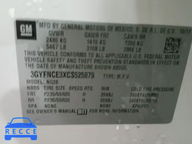2012 CADILLAC SRX PREMIU 3GYFNCE3XCS525879 image 9