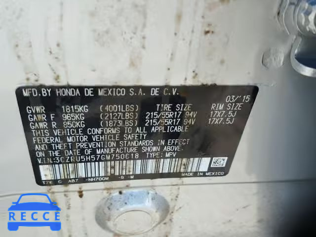 2016 HONDA HR-V EX 3CZRU5H57GM750618 image 9