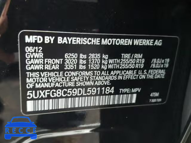 2013 BMW X6 XDRIVE5 5UXFG8C59DL591184 image 9