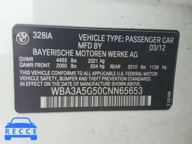 2012 BMW 328 I WBA3A5G50CNN65653 Bild 9