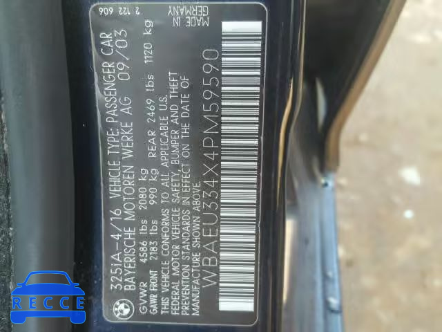 2004 BMW 325 XI WBAEU334X4PM59590 image 9