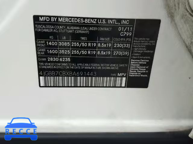 2011 MERCEDES-BENZ ML 550 4MA 4JGBB7CBXBA691443 зображення 9