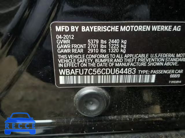 2012 BMW 535 XI WBAFU7C56CDU64483 зображення 9