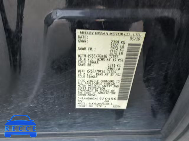 2010 NISSAN XTERRA OFF 5N1AN0NU5AC520496 зображення 9