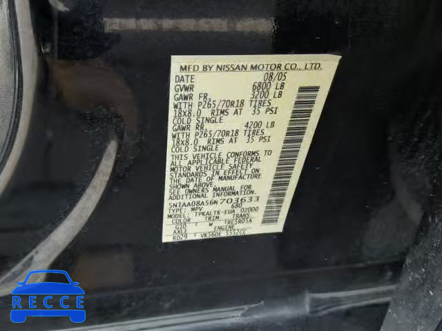 2006 NISSAN ARMADA SE 5N1AA08A56N703633 зображення 9
