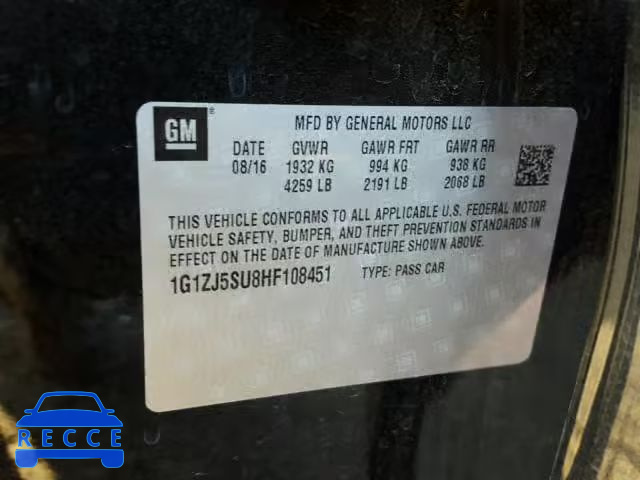 2017 CHEVROLET MALIBU HYB 1G1ZJ5SU8HF108451 image 9