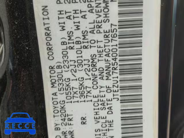 2004 TOYOTA 4RUNNER LI JTEZU17R540017657 image 9