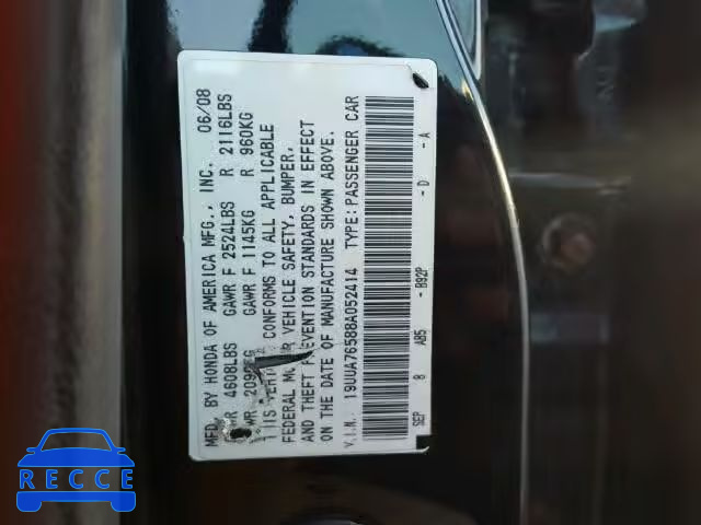 2008 ACURA TL TYPE S 19UUA76588A052414 зображення 9