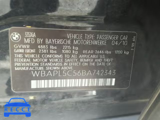 2011 BMW 335 XI WBAPL5C56BA742343 image 9