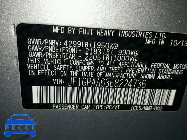 2014 SUBARU IMPREZA BA JF1GPAA63E8224736 image 9