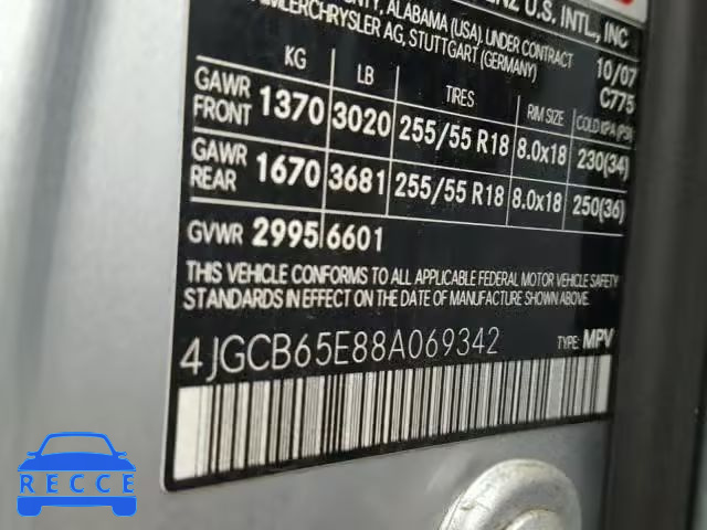2008 MERCEDES-BENZ R 350 4JGCB65E88A069342 image 9