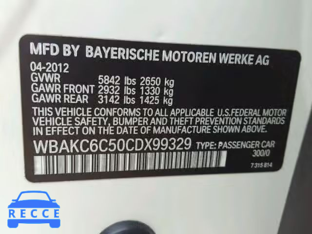 2012 BMW 750I XDRIV WBAKC6C50CDX99329 зображення 9
