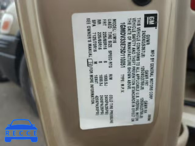2005 PONTIAC MONTANA LU 1GMDV33E75D110051 image 9