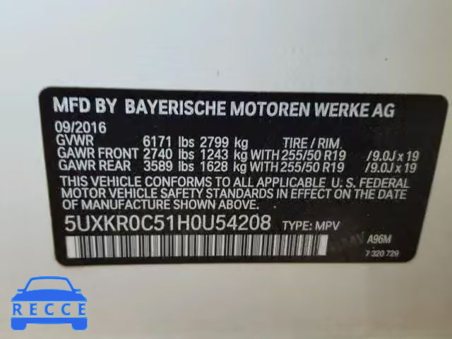 2017 BMW X5 XDRIVE3 5UXKR0C51H0U54208 зображення 9