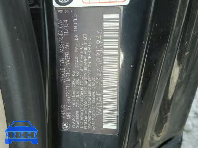 2005 BMW 645 CI AUT WBAEH73465B215946 image 9