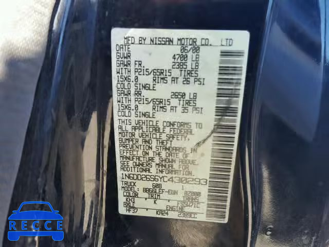 2000 NISSAN FRONTIER K 1N6DD26S6YC430293 image 9