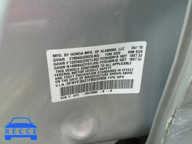 2015 HONDA PILOT SE 5FNYF3H31FB033956 image 9
