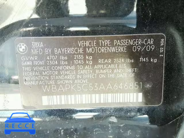 2010 BMW 328 XI SUL WBAPK5C53AA646851 зображення 9