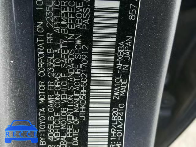 2013 LEXUS CT 200 JTHKD5BH5D2170912 image 9