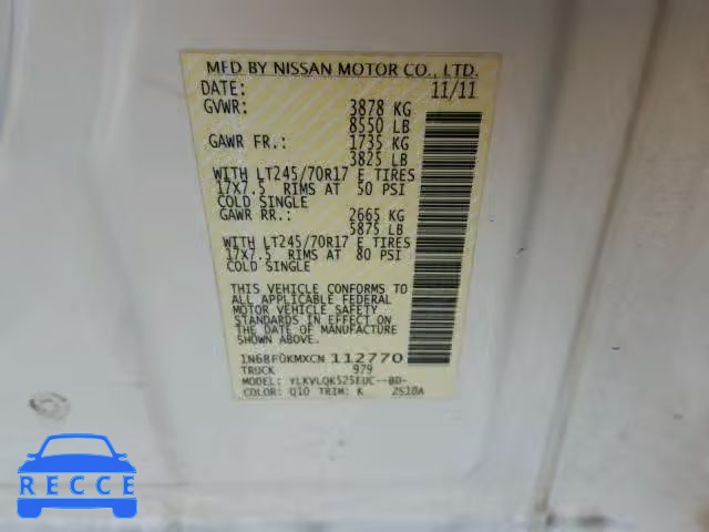 2012 NISSAN NV 1500 1N6BF0KMXCN112770 image 9