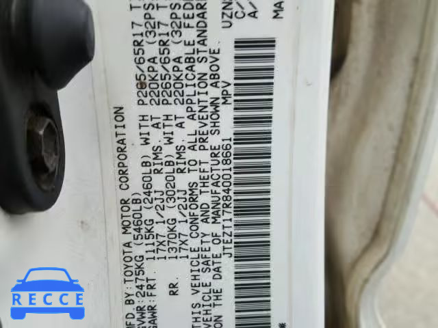 2004 TOYOTA 4RUNNER LI JTEZT17R840018661 image 9