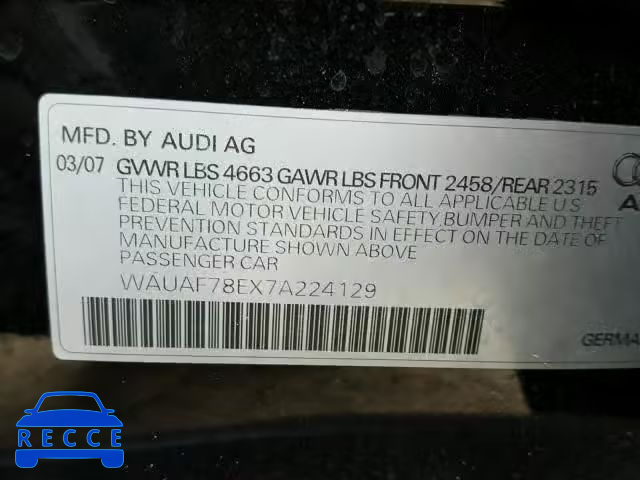 2007 AUDI A4 2 WAUAF78EX7A224129 зображення 9