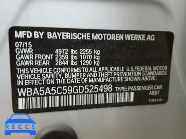 2016 BMW 528 I WBA5A5C59GD525498 image 9