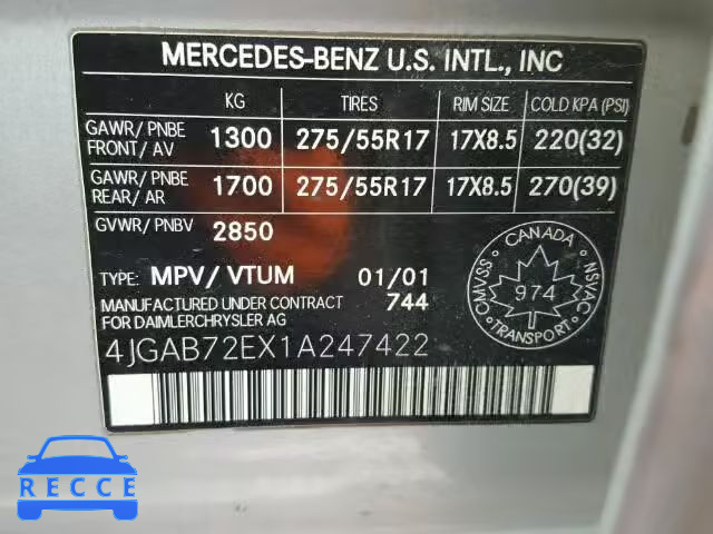 2001 MERCEDES-BENZ ML 430 4JGAB72EX1A247422 image 9