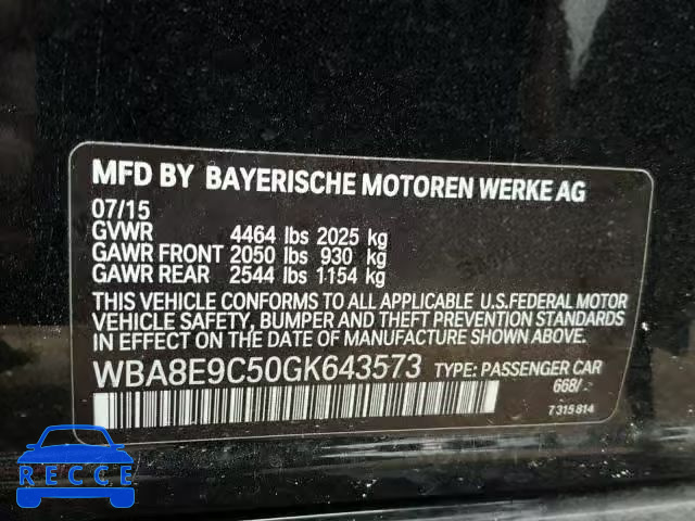 2016 BMW 328 I SULE WBA8E9C50GK643573 image 9