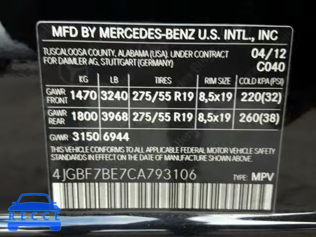 2012 MERCEDES-BENZ GL 450 4MA 4JGBF7BE7CA793106 зображення 9