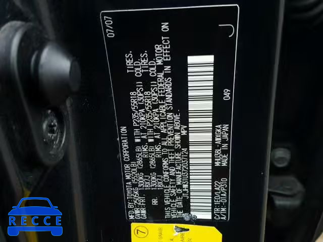 2007 LEXUS RX 400H JTJHW31U372037124 Bild 9