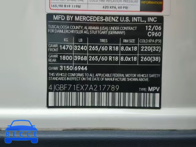 2007 MERCEDES-BENZ GL 450 4MA 4JGBF71EX7A217789 зображення 9