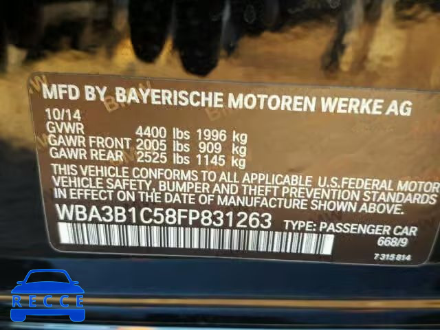 2015 BMW 320 I WBA3B1C58FP831263 зображення 9
