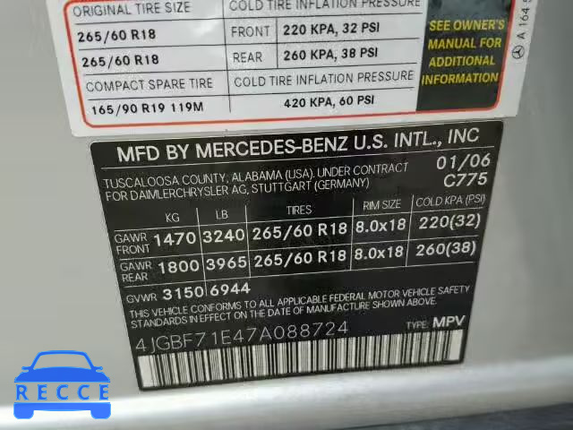 2007 MERCEDES-BENZ GL 450 4MA 4JGBF71E47A088724 зображення 9