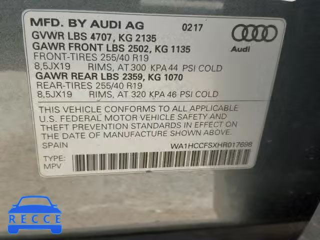 2017 AUDI Q3 PREMIUM WA1HCCFSXHR017698 image 9