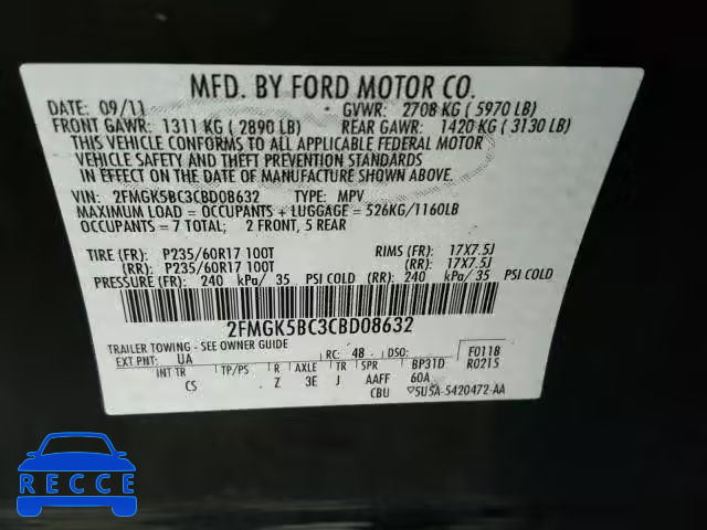 2012 FORD FLEX SE 2FMGK5BC3CBD08632 image 9